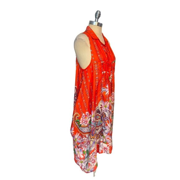 Johnny Was Summy Long Silk Tunic Dress / Top Orange Paisley Small - Picture 3 of 6